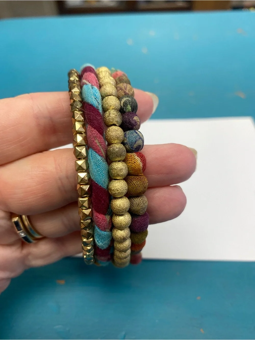 Wrap around Multicolor Bead & Braided Gold Accent Bracelet Set